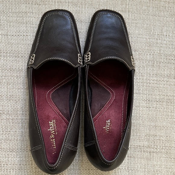 What’s What by Aerosoles Brown Kitten Heel Pump Square Toe Stiching Detail Flaws - Picture 5 of 10